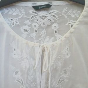 J Crew 100% Semi-Sheer Cotton Tunic White on White Embroidery